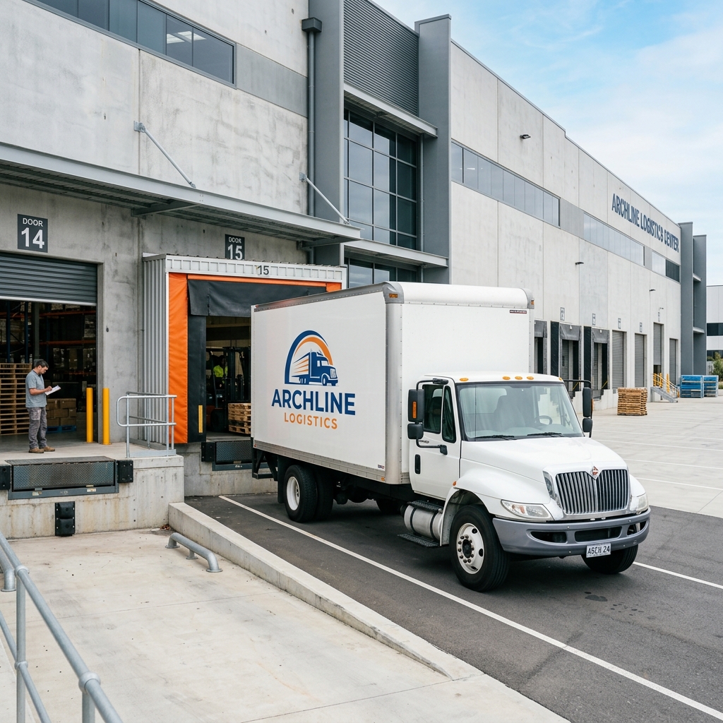 Dry van truck at loading dock